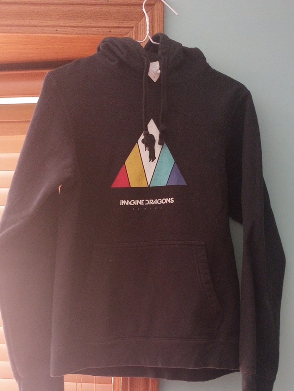 Black Pullover Imagine Dragons Hoodie with Colorful Triangle Graphic